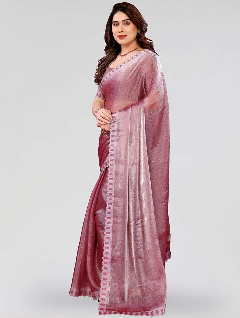 women solid with work embellished saree with blouse - 22048089 -  Standard Image - 1