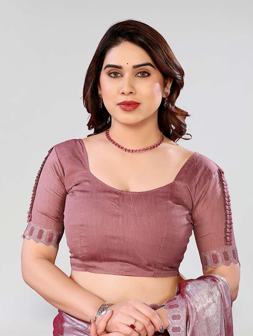 women solid with work embellished saree with blouse - 22048089 -  Standard Image - 4