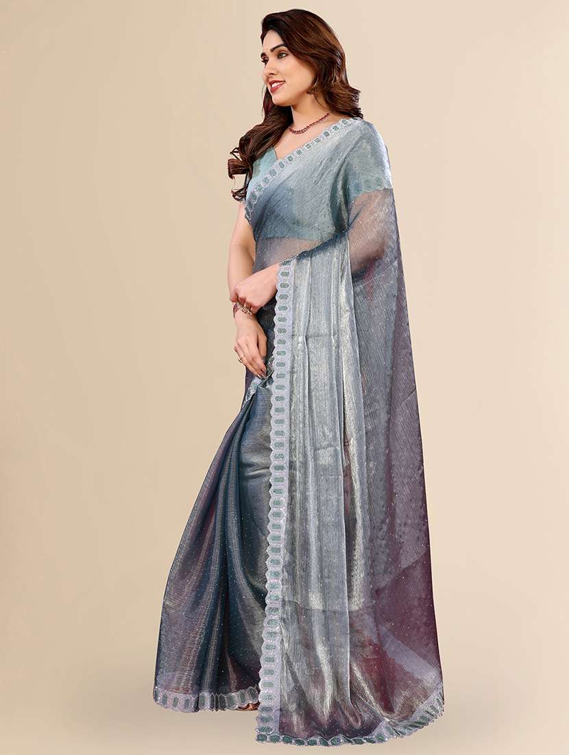 women solid with work embellished saree with blouse - 22048090 -  Standard Image - 1