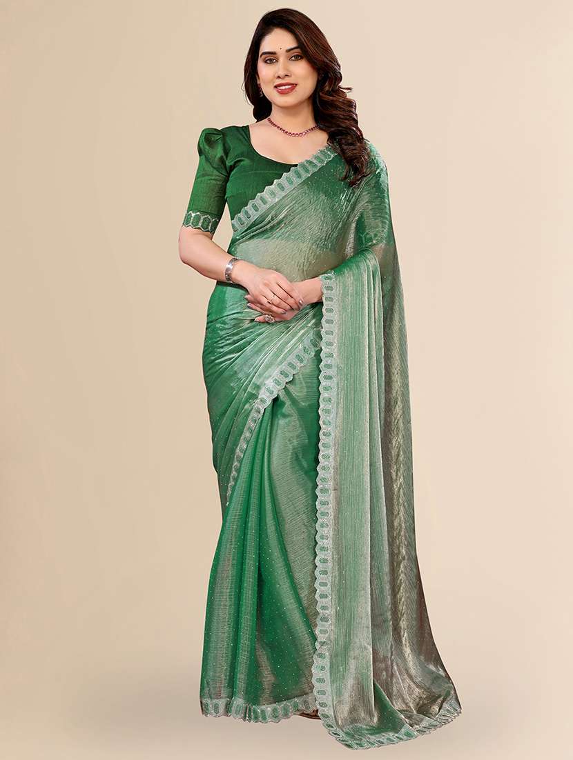 women solid with work embellished saree with blouse
