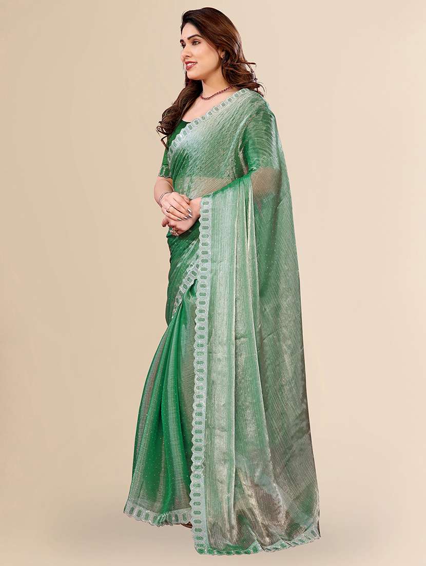 women solid with work embellished saree with blouse - 22048095 -  Standard Image - 1
