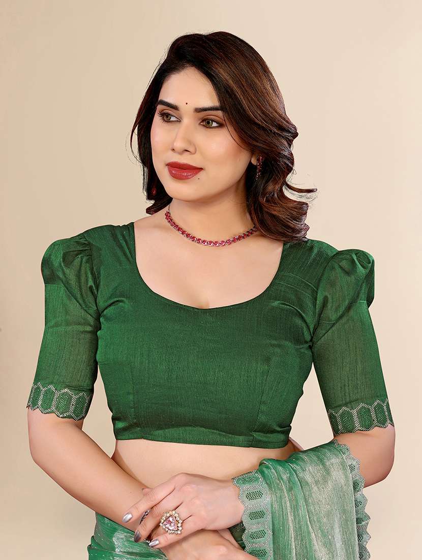 women solid with work embellished saree with blouse - 22048095 -  Standard Image - 4