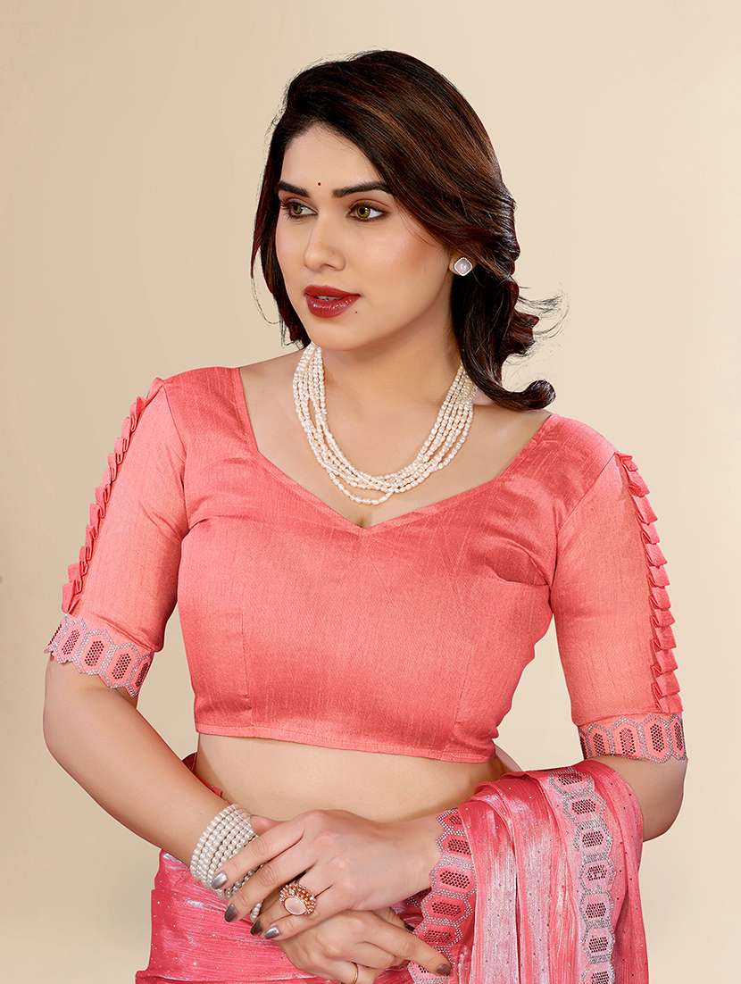 women solid with work embellished saree with blouse - 22048096 -  Standard Image - 4
