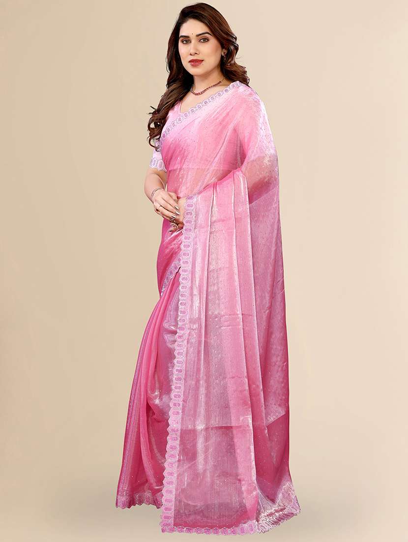 women solid with work embellished saree with blouse - 22048097 -  Standard Image - 1