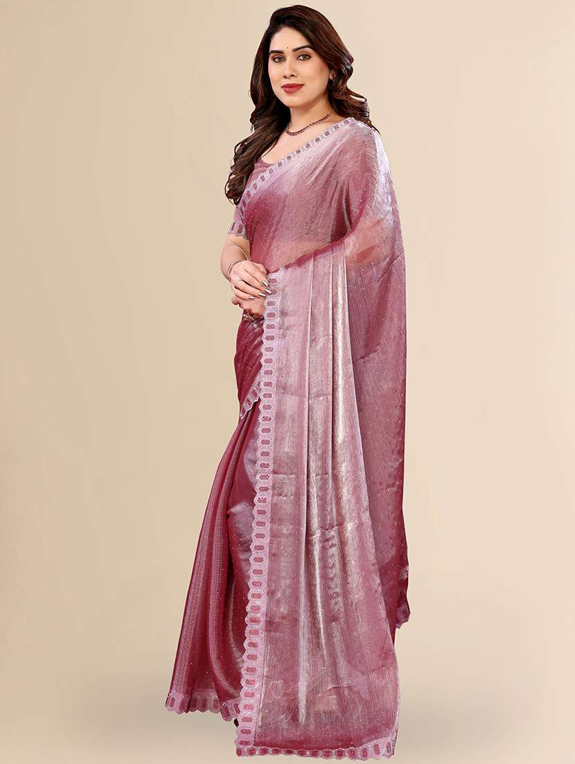 women solid with work embellished saree with blouse - 22048098 -  Standard Image - 1