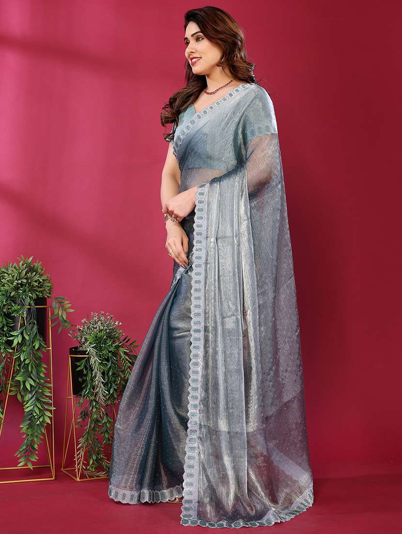 women solid with work embellished saree with blouse - 22048099 -  Standard Image - 1