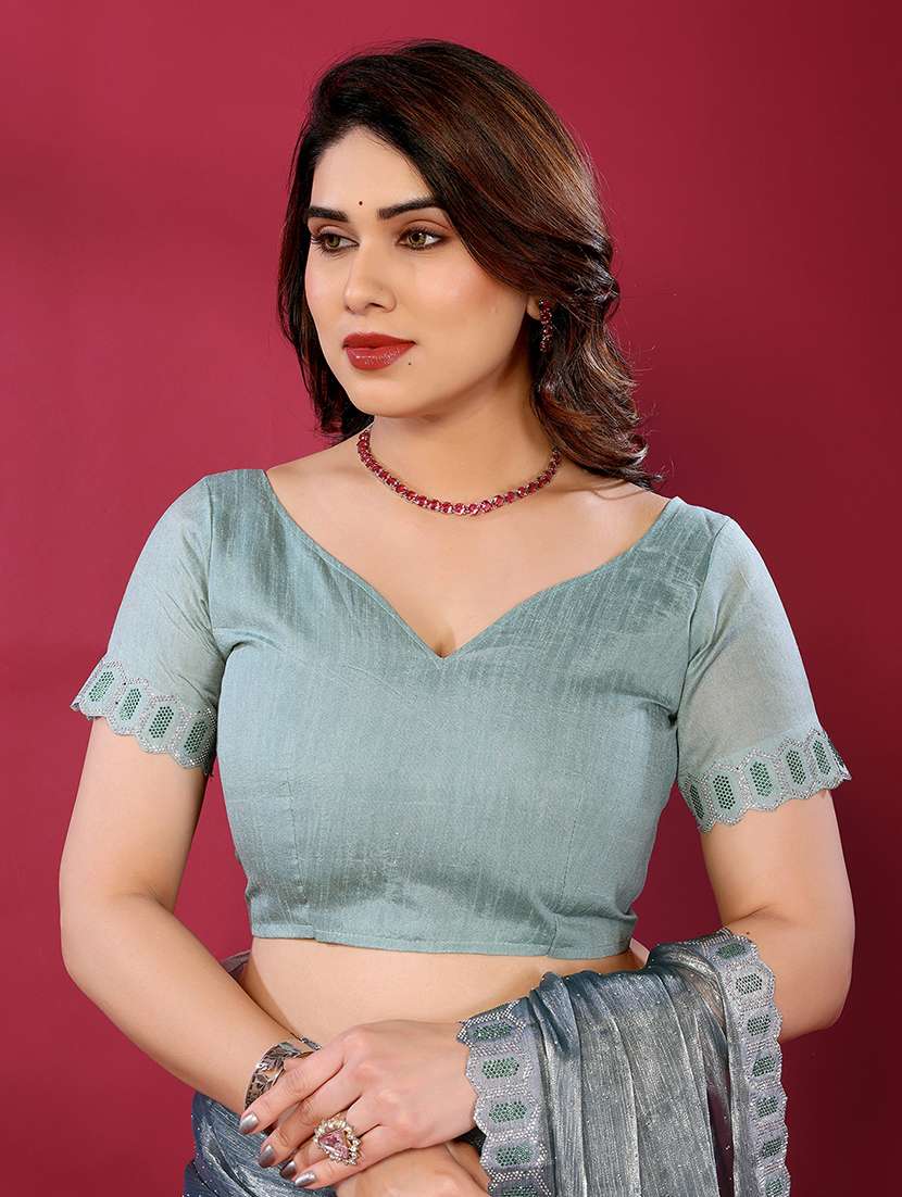 women solid with work embellished saree with blouse - 22048099 -  Standard Image - 4