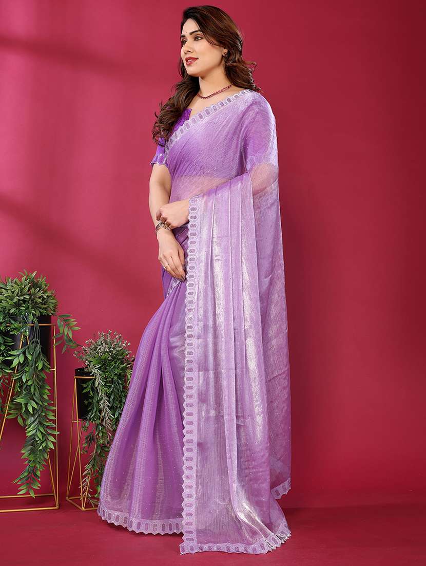 women solid with work embellished saree with blouse - 22048102 -  Standard Image - 1