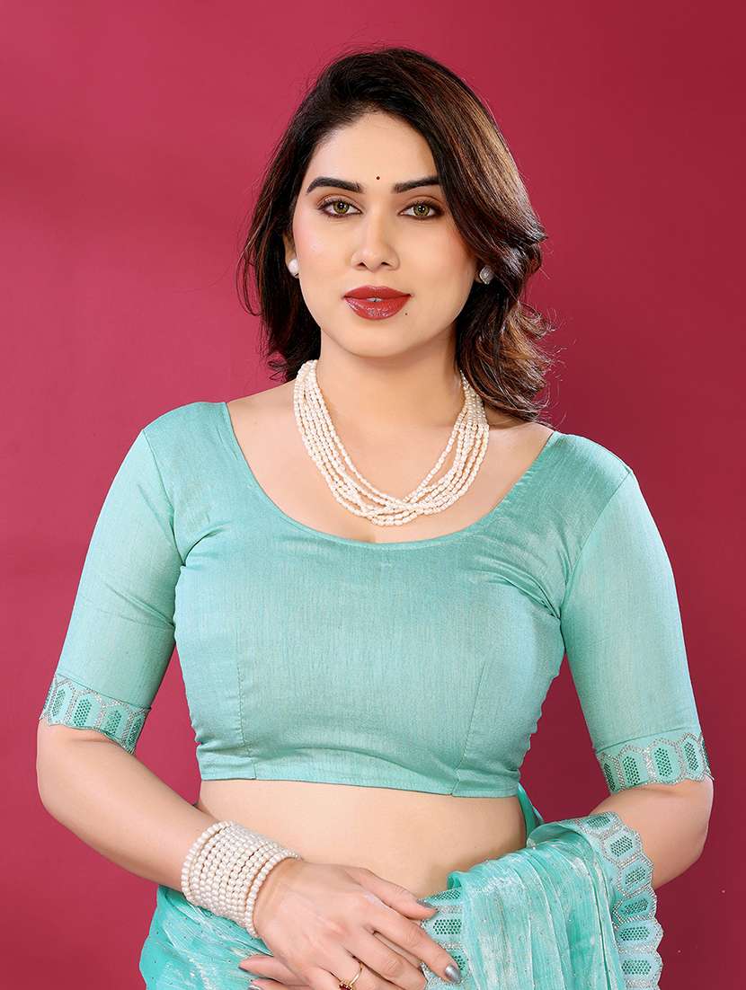 women solid with work embellished saree with blouse - 22048103 -  Standard Image - 4