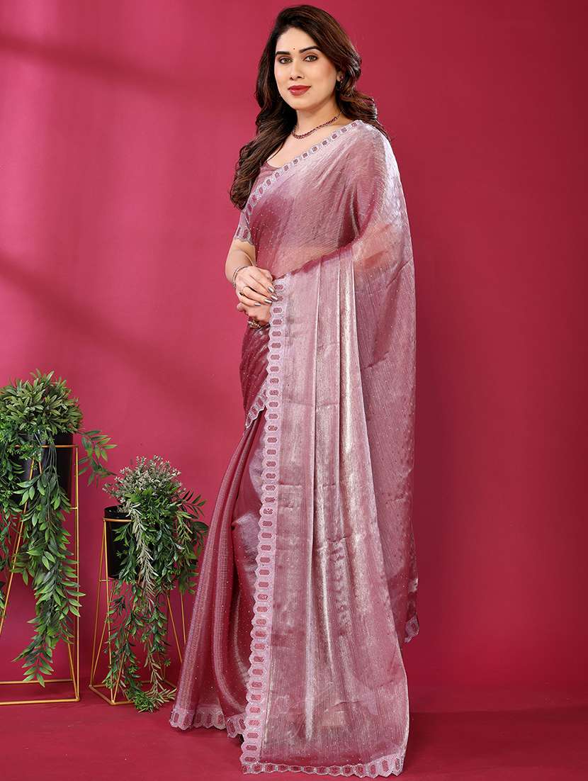 women solid with work embellished saree with blouse - 22048107 -  Standard Image - 1