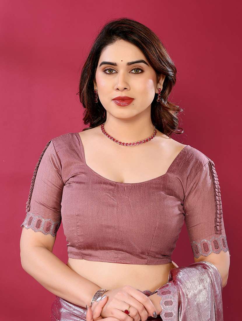 women solid with work embellished saree with blouse - 22048107 -  Standard Image - 4