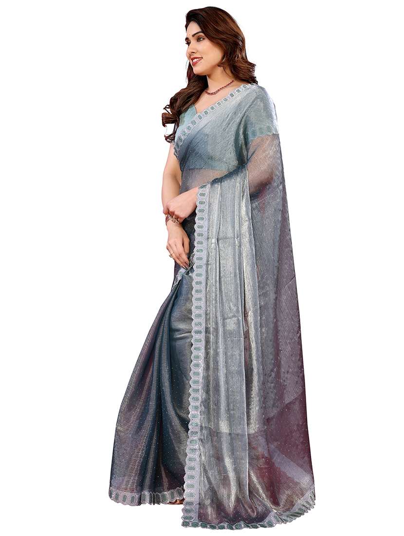 women solid with work embellished saree with blouse - 22048108 -  Standard Image - 1