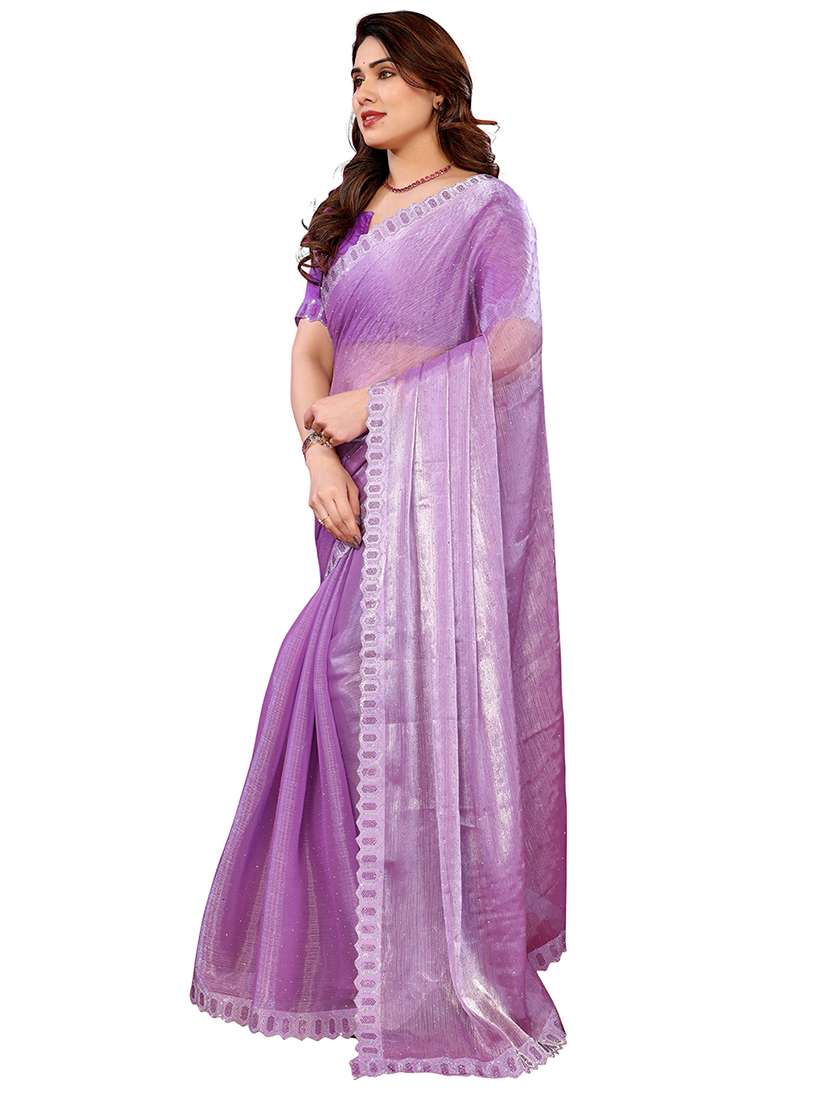 women solid with work embellished saree with blouse - 22048111 -  Standard Image - 1