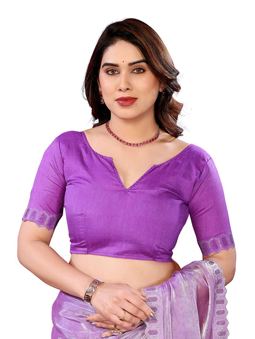 women solid with work embellished saree with blouse - 22048111 -  Standard Image - 4