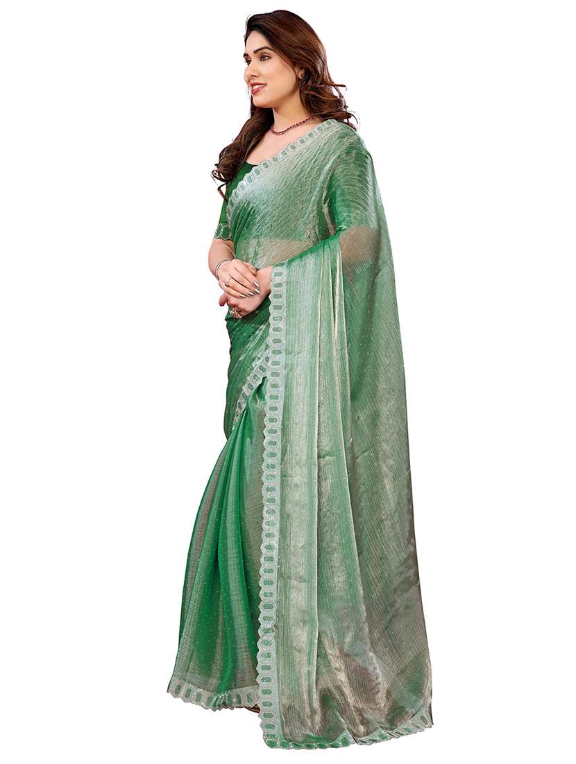 women solid with work embellished saree with blouse - 22048113 -  Standard Image - 1