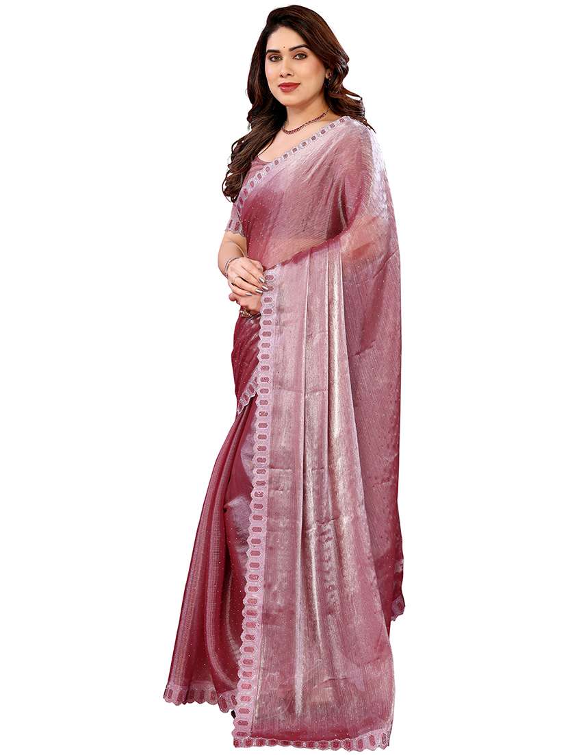 women solid with work embellished saree with blouse - 22048116 -  Standard Image - 1