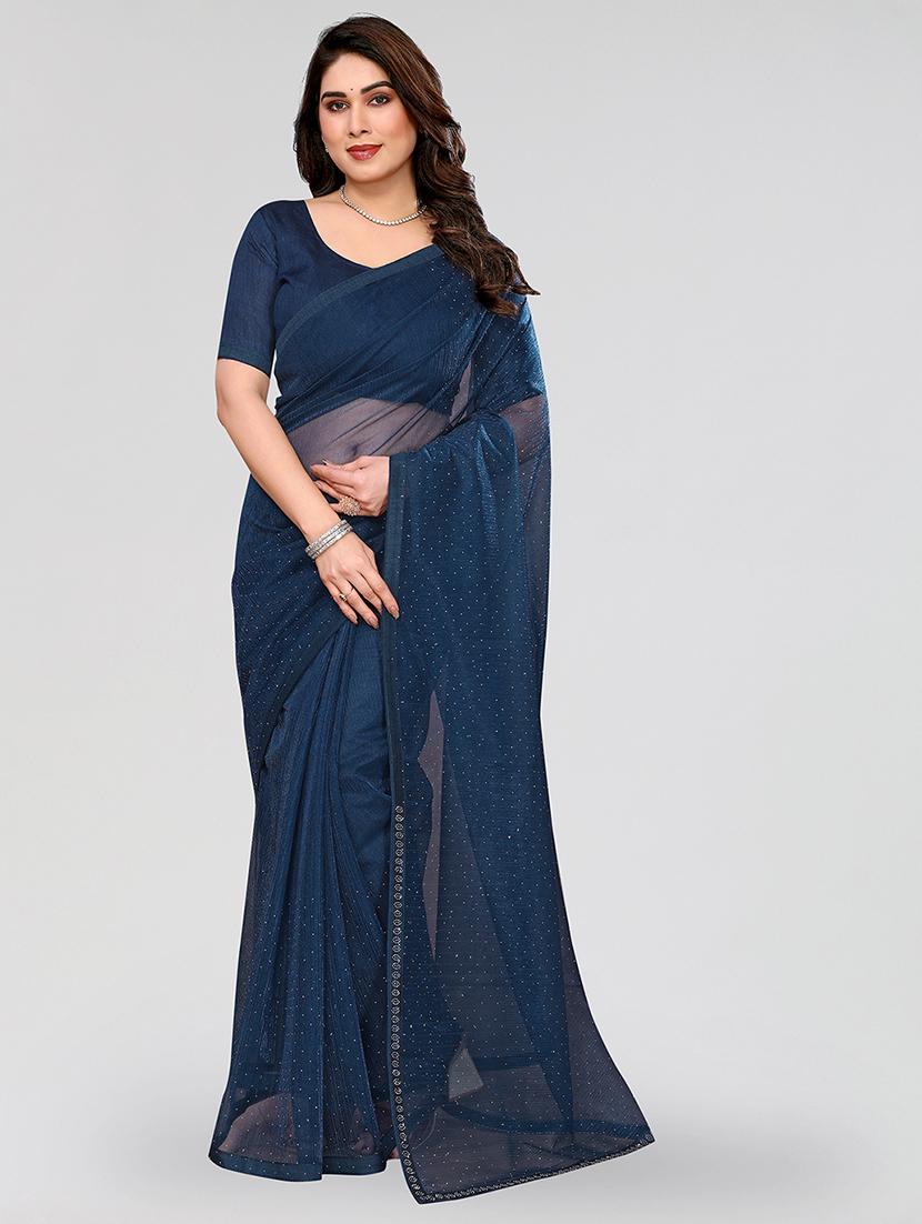 women solid with work embellished saree with blouse - 22048124 - Zoom Image - 0