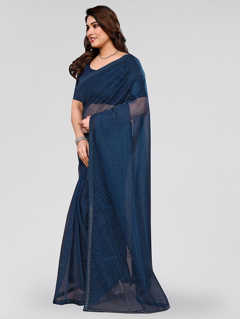 women solid with work embellished saree with blouse - 22048124 - Standard Image - 1
