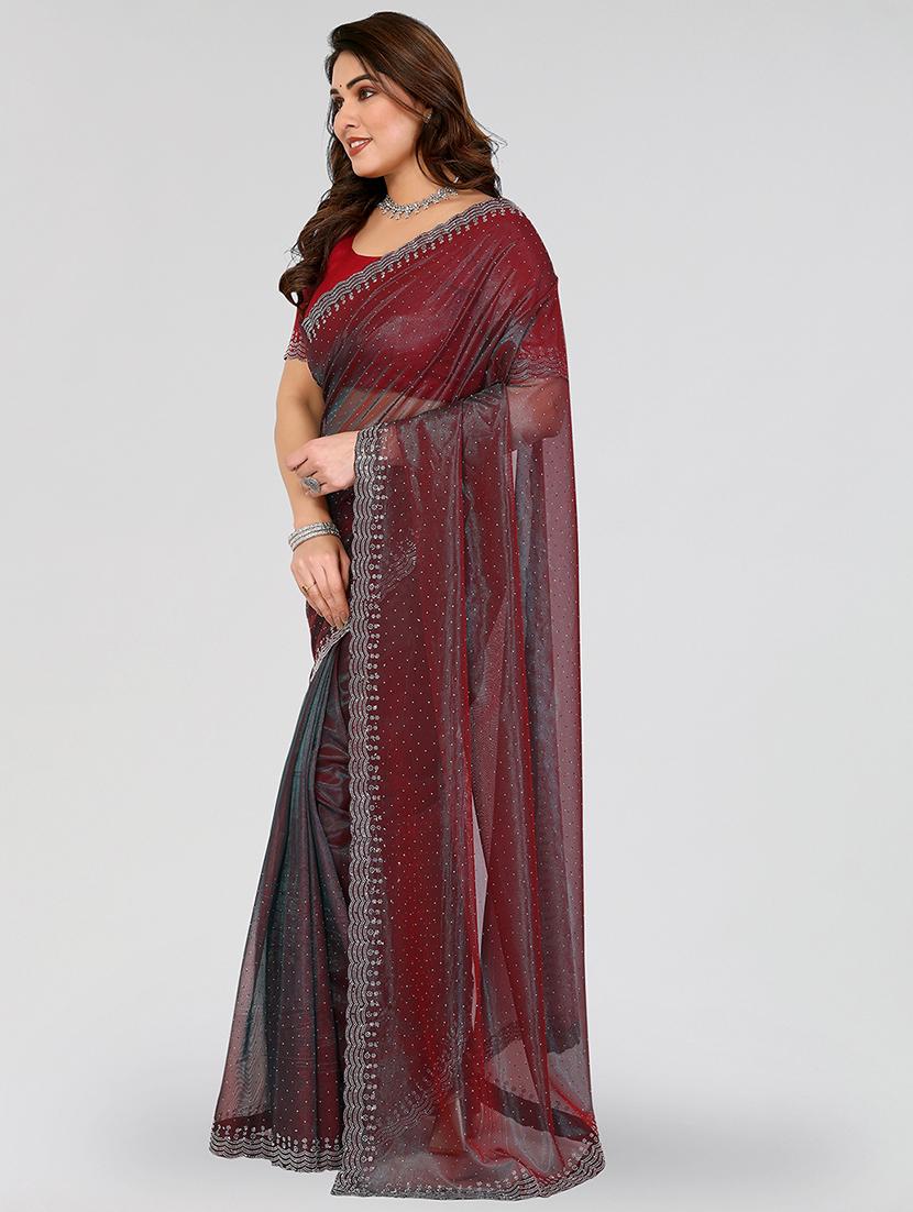 women solid with work embellished saree with blouse - 22048129 - Standard Image - 1