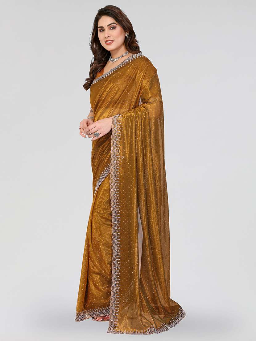 women solid with work embellished saree with blouse - 22048130 -  Standard Image - 1