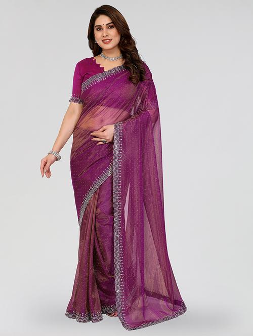 women solid with work embellished saree with blouse - 22048131 - Standard Image - 0