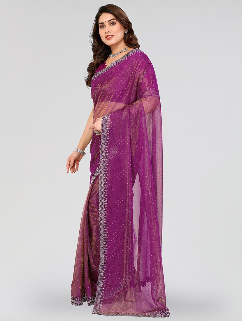 women solid with work embellished saree with blouse - 22048131 - Standard Image - 1