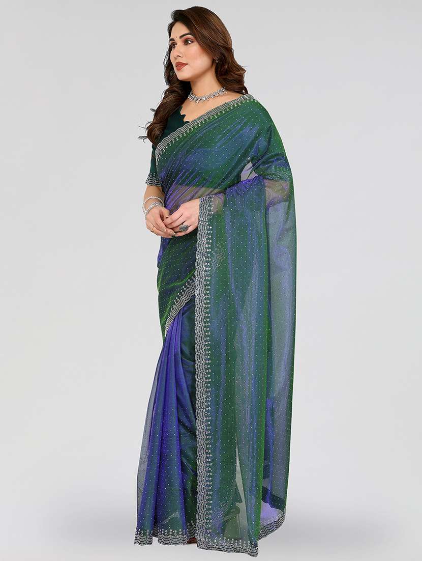 women solid with work embellished saree with blouse - 22048132 -  Standard Image - 1