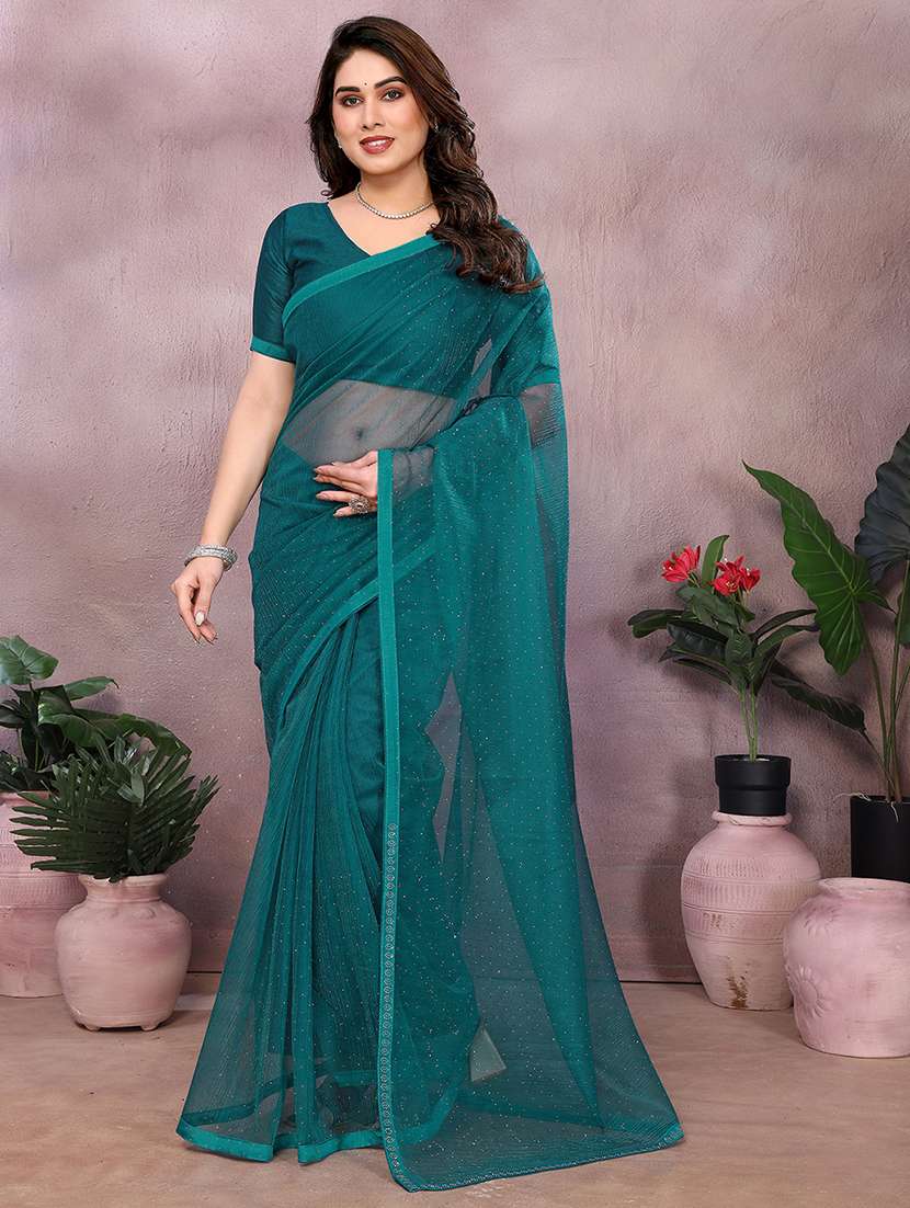 women solid with work embellished saree with blouse