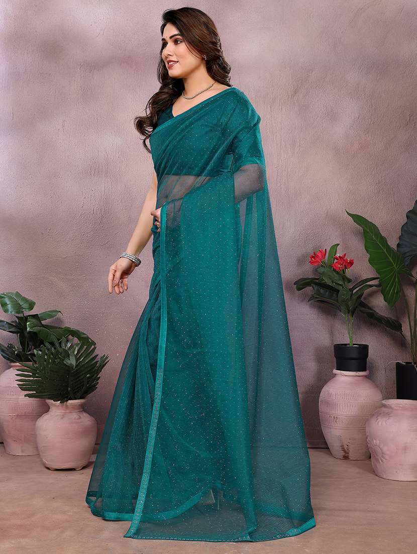 women solid with work embellished saree with blouse - 22048140 -  Standard Image - 1