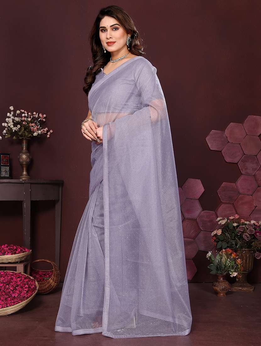 women solid with work embellished saree with blouse - 22048142 -  Standard Image - 1