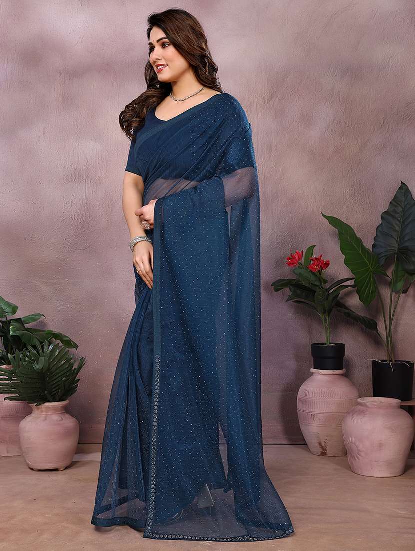 women solid with work embellished saree with blouse - 22048144 -  Standard Image - 1