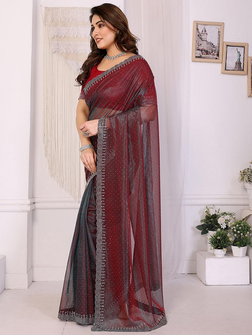 women solid with work embellished saree with blouse - 22048149 - Standard Image - 1