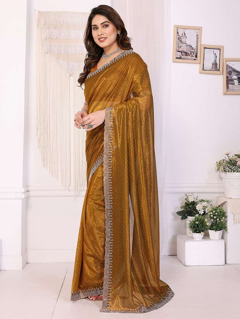 women solid with work embellished saree with blouse - 22048150 -  Standard Image - 1