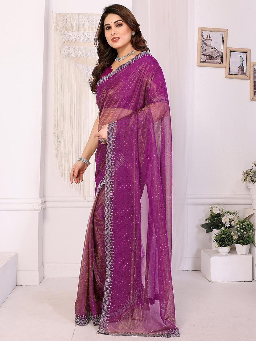 women solid with work embellished saree with blouse - 22048151 - Standard Image - 1