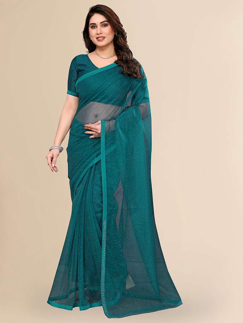 women solid with work embellished saree with blouse