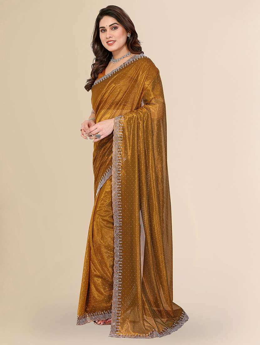 women solid with work embellished saree with blouse - 22048170 -  Standard Image - 1