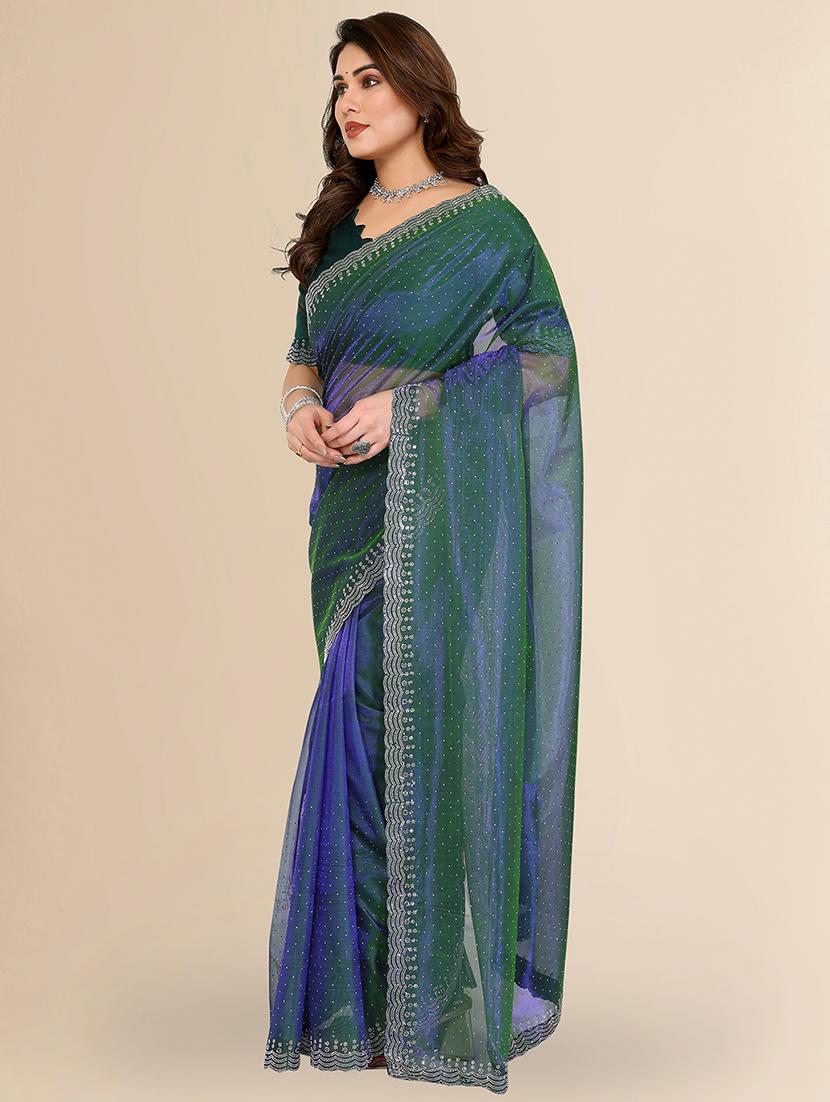 women solid with work embellished saree with blouse - 22048172 - Standard Image - 1