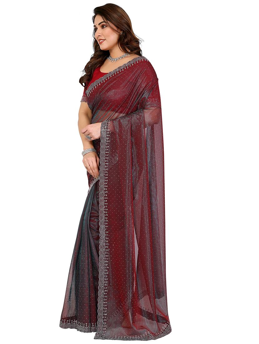 women solid with work embellished saree with blouse - 22048189 - Standard Image - 1