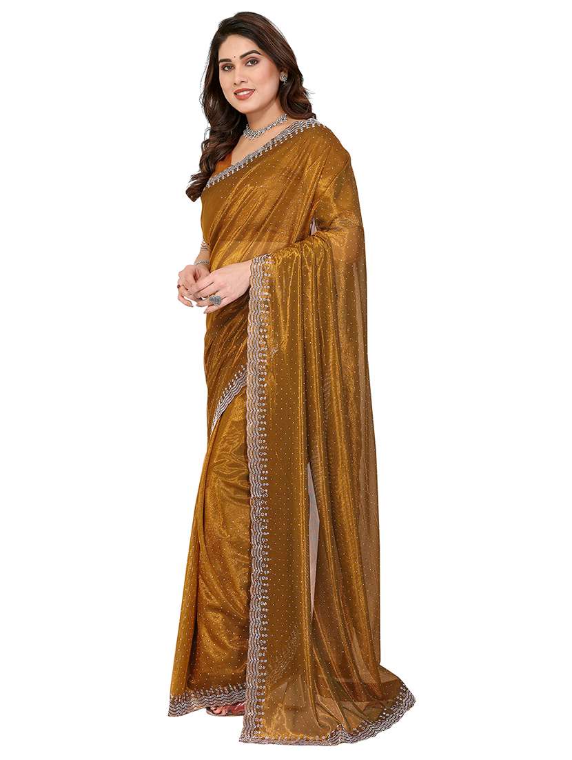 women solid with work embellished saree with blouse - 22048190 -  Standard Image - 1
