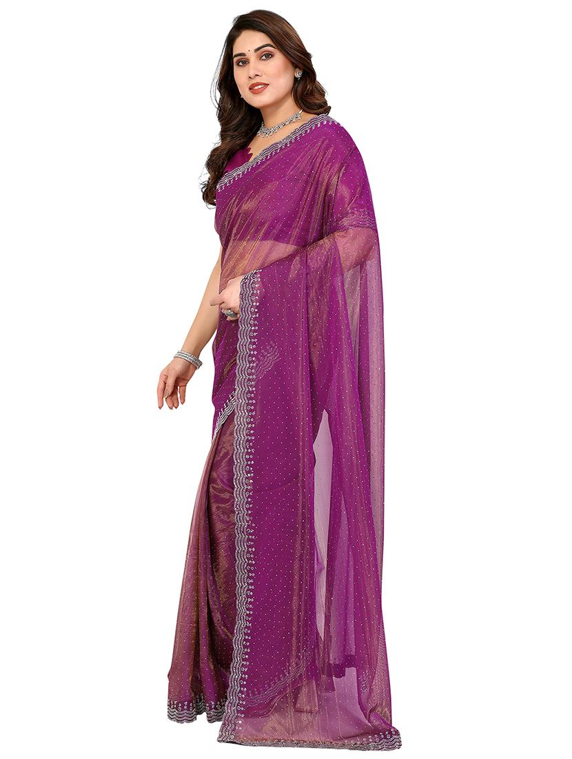 women solid with work embellished saree with blouse - 22048191 - Standard Image - 1
