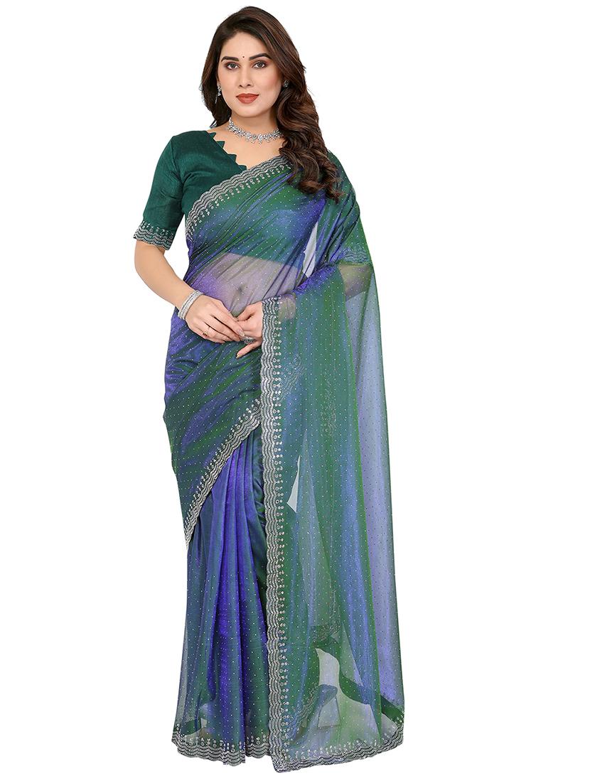 women solid with work embellished saree with blouse - 22048192 - Standard Image - 1