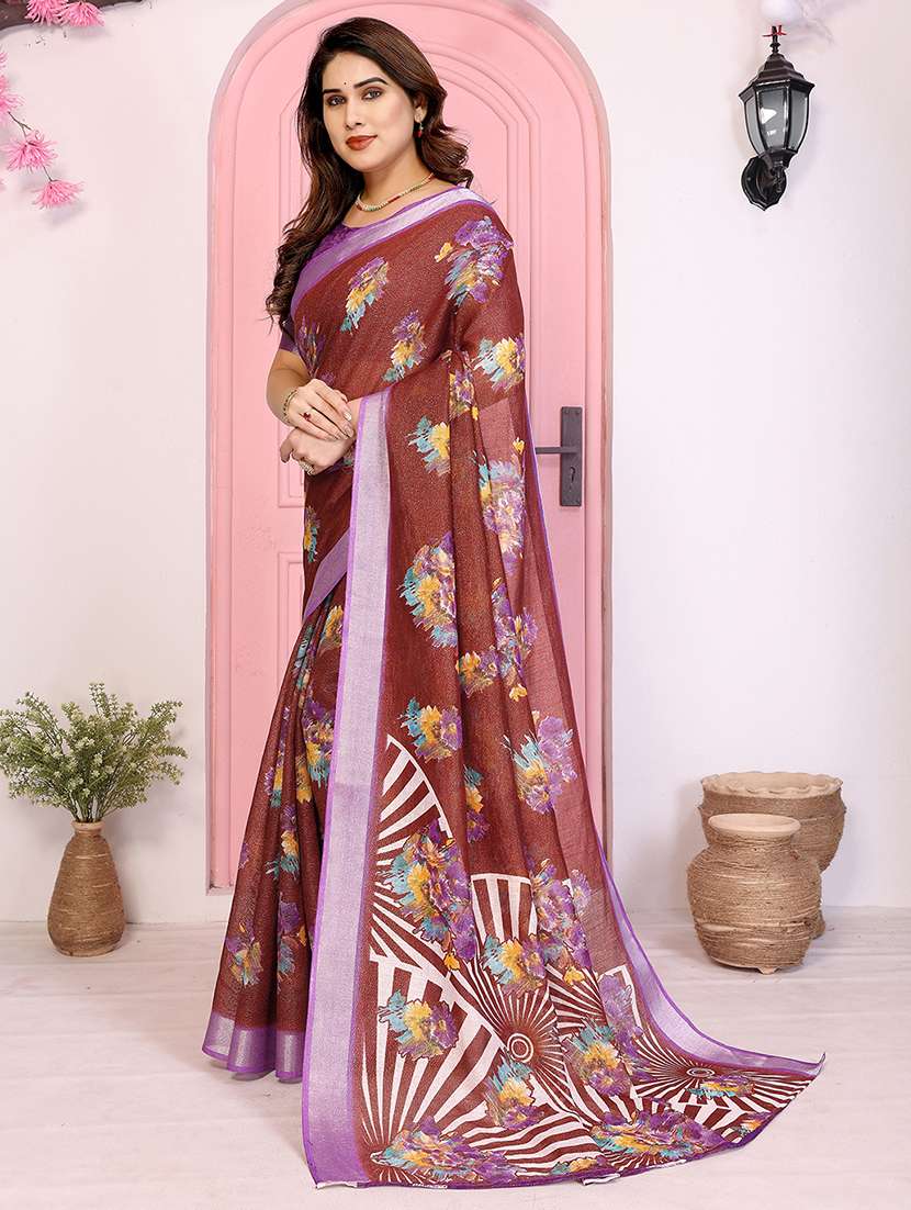 women floral printed saree with blouse - 22048205 -  Standard Image - 1