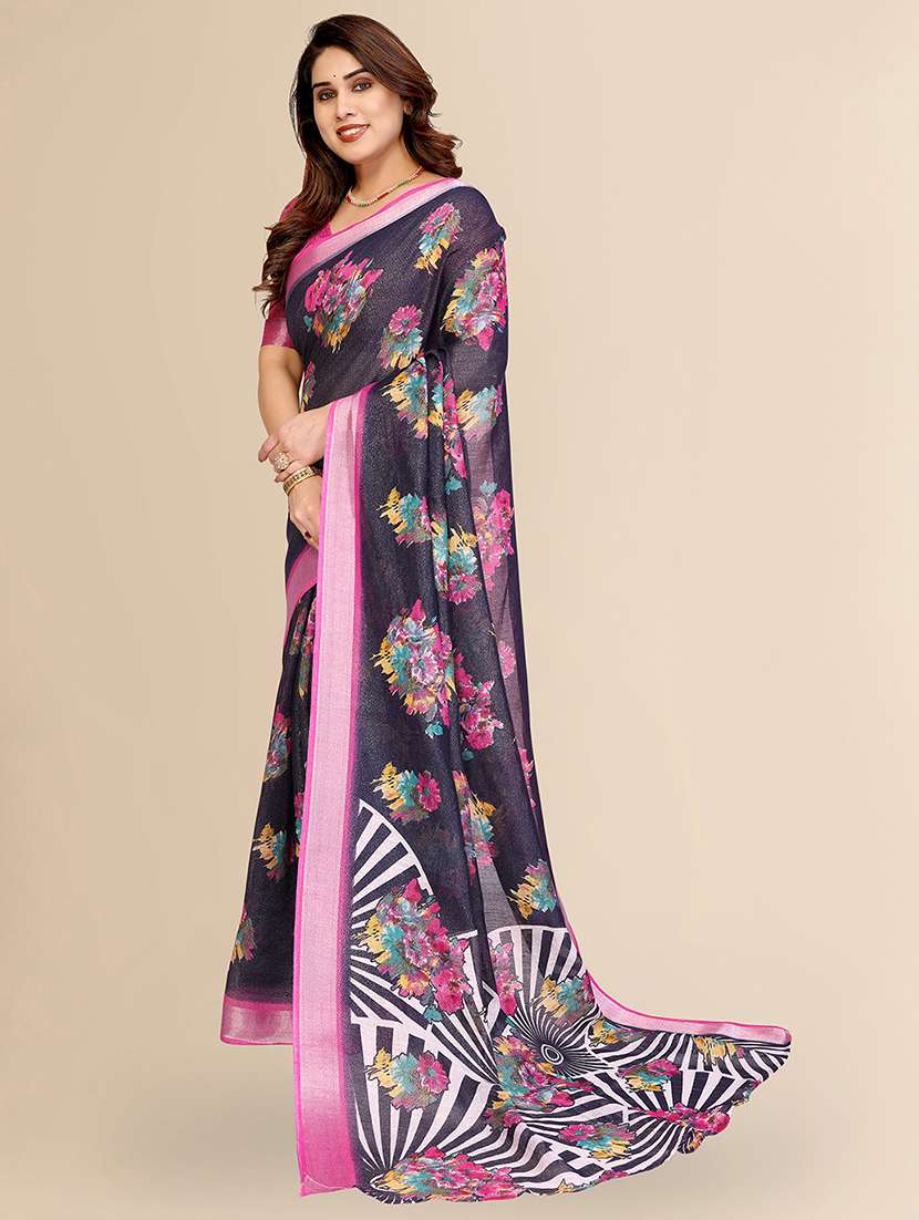 women floral printed saree with blouse - 22048215 -  Standard Image - 1