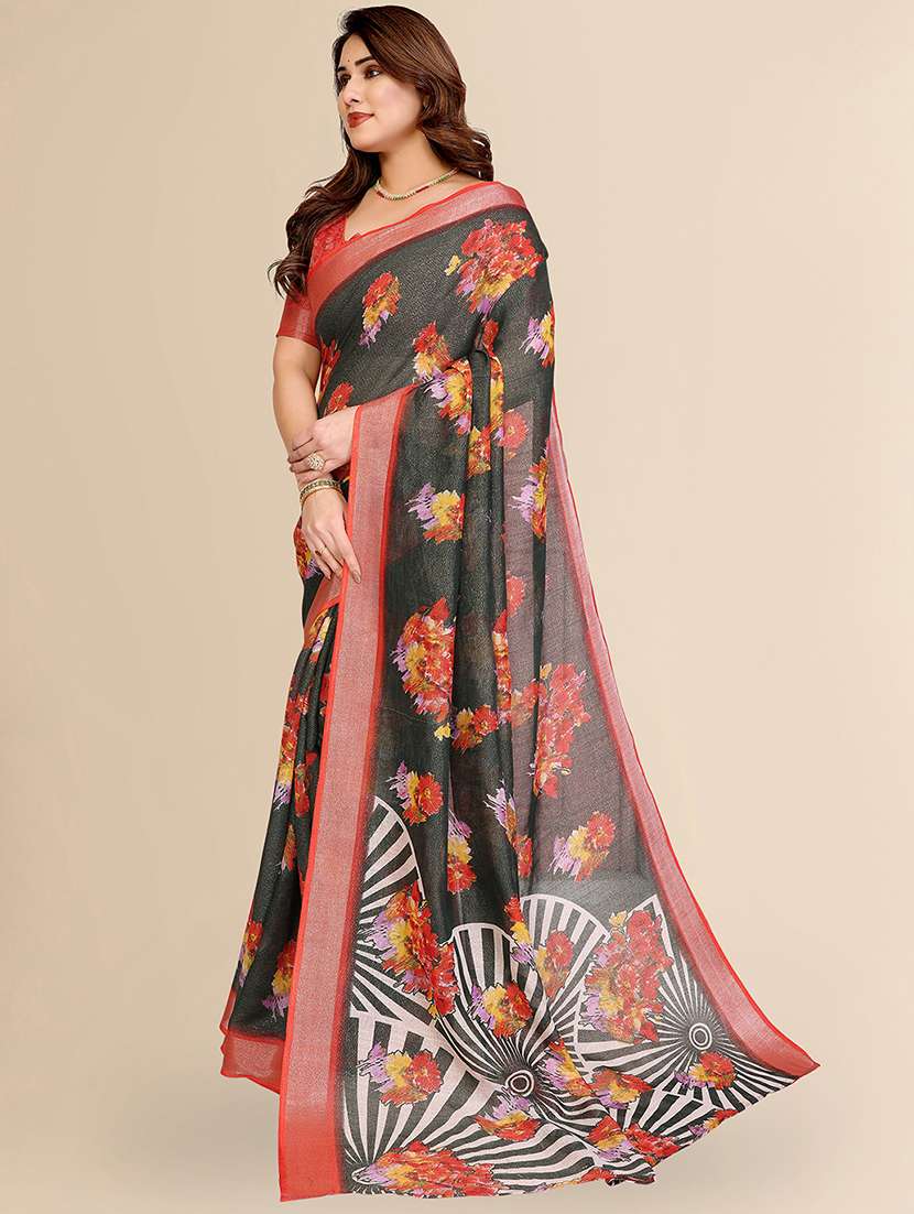 women floral printed saree with blouse - 22048219 -  Standard Image - 1
