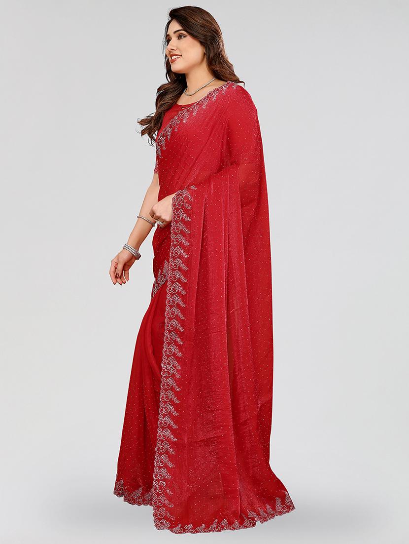 women solid with work embellished saree with blouse - 22048221 -  Standard Image - 1