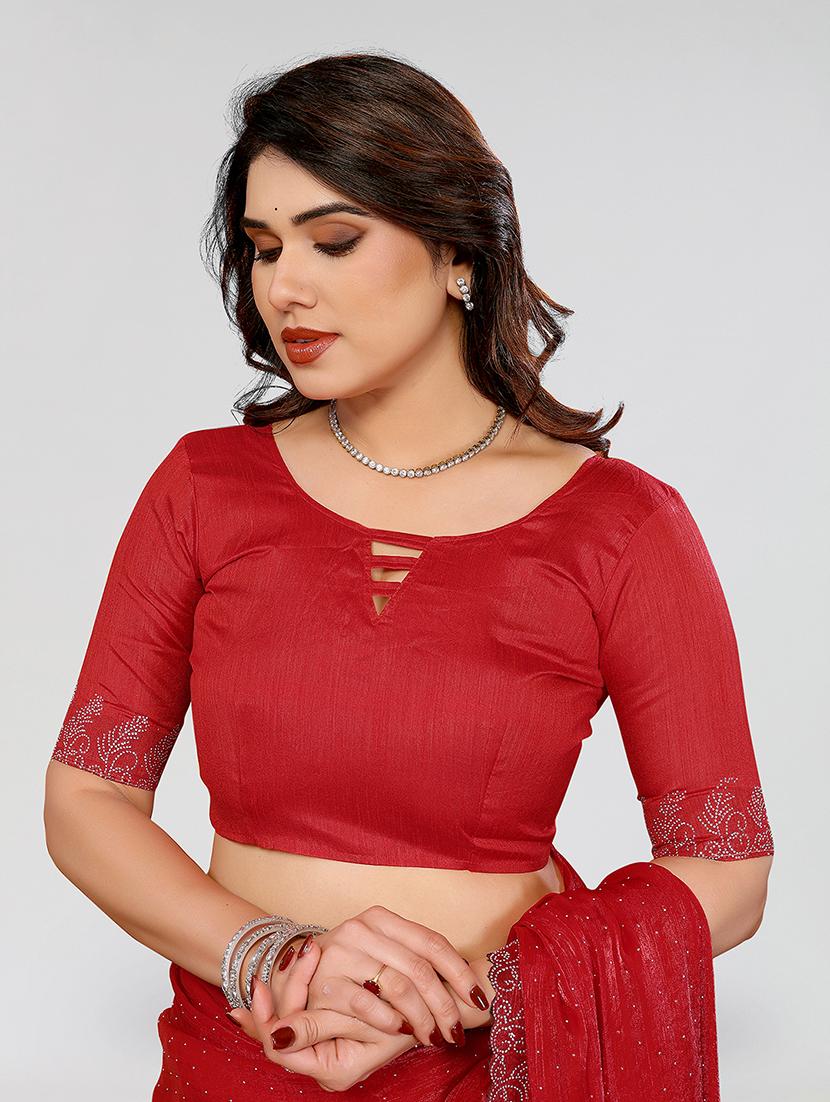 women solid with work embellished saree with blouse - 22048221 - Standard Image - 4