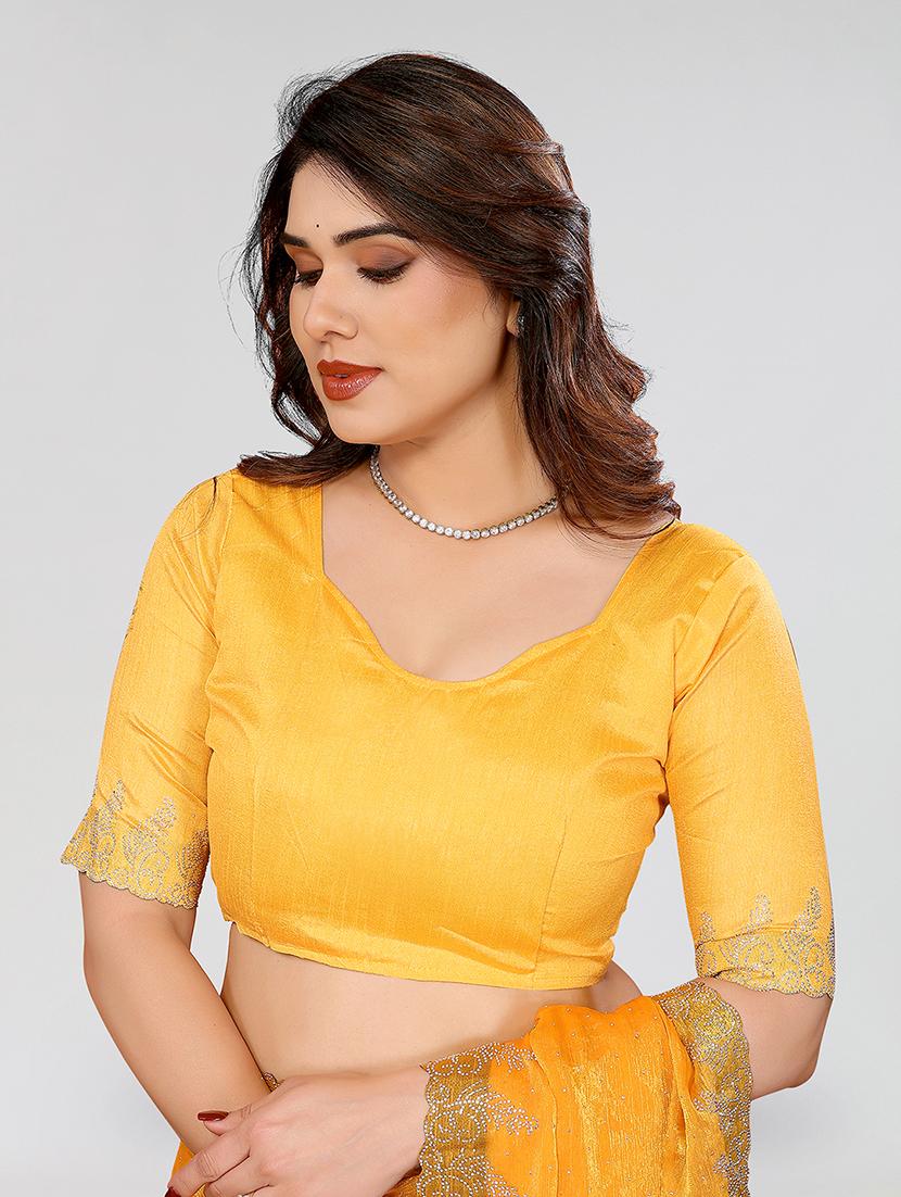 women solid with work embellished saree with blouse - 22048222 - Standard Image - 4