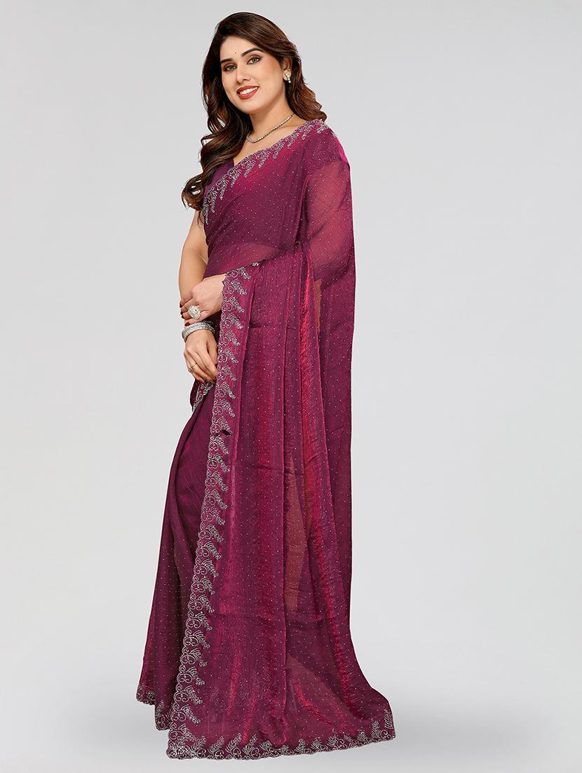 women solid with work embellished saree with blouse - 22048224 - Standard Image - 1
