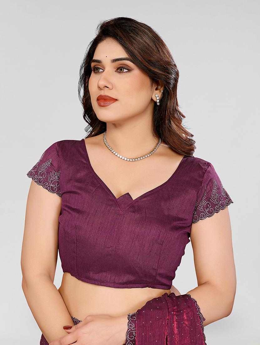 women solid with work embellished saree with blouse - 22048224 - Standard Image - 4