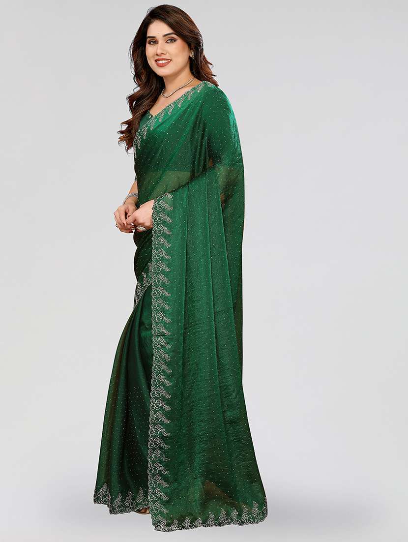 women solid with work embellished saree with blouse - 22048225 - Standard Image - 1